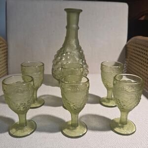 ✨ Vtg Imperial Glass Verde Green Grape Decanter Set 6 Cordials MCM